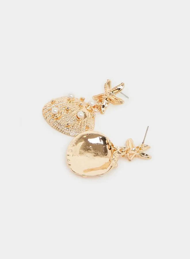 Styli Gold Starfish Seashell Dangle Earrings